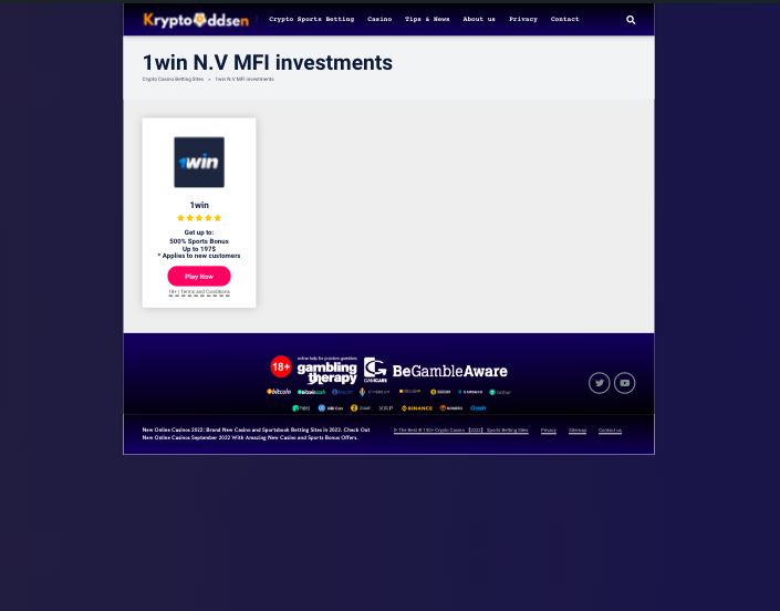 1win N.V. MFI investments Casino Owned Operated