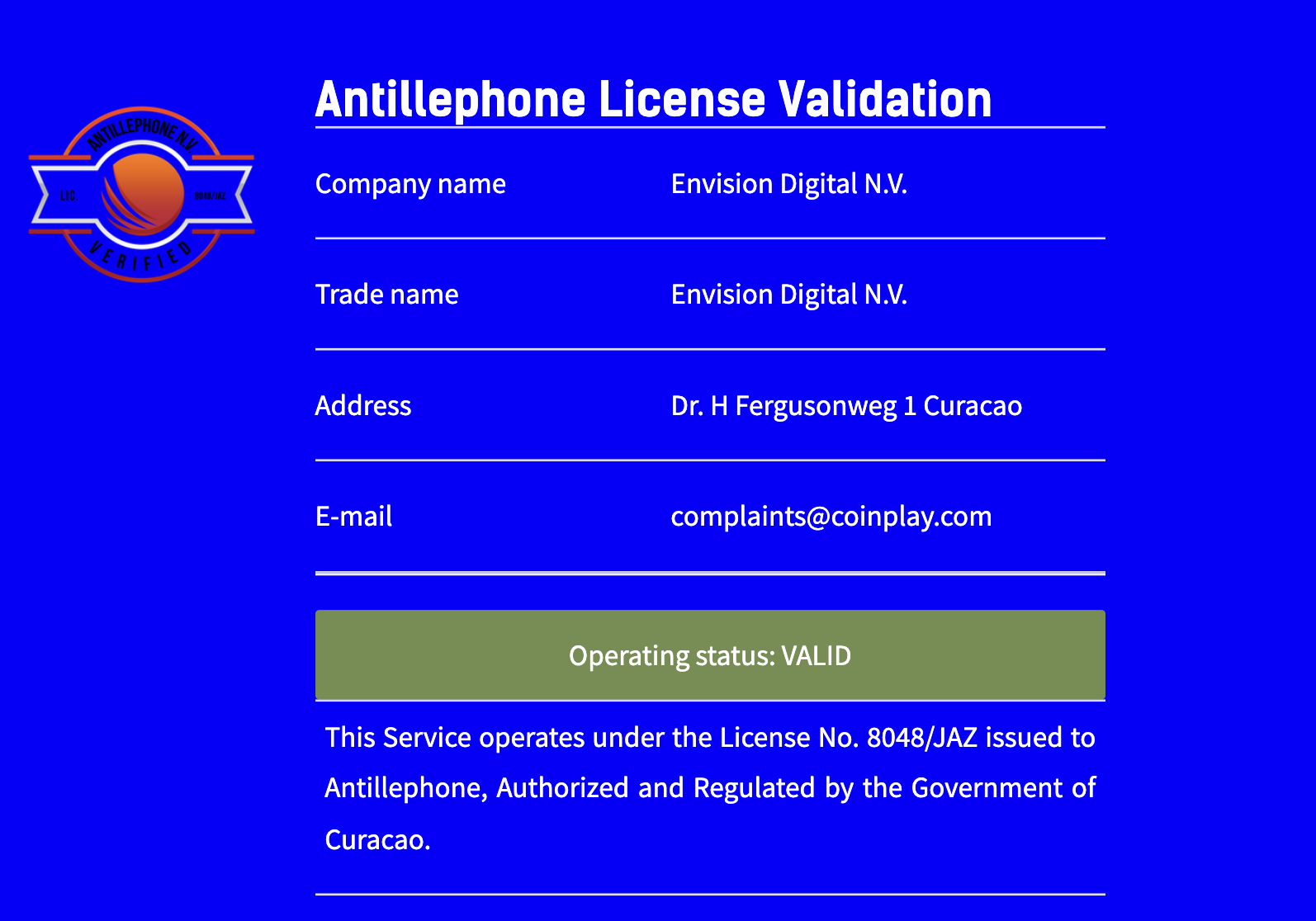 Envision Digital N.V. Casino Owned Operated