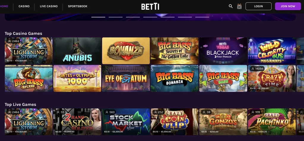 Betti Online Casino Homepage