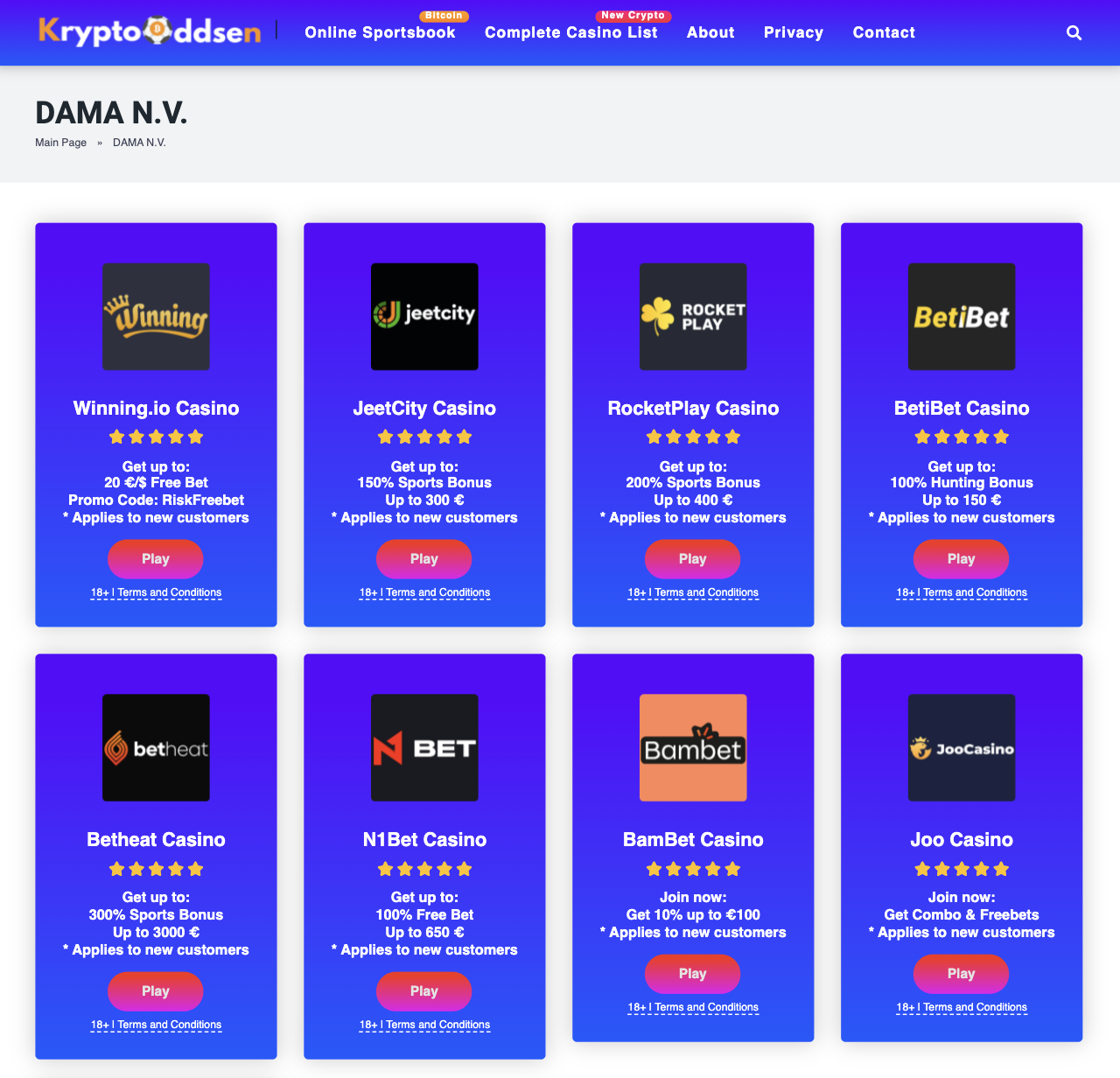 Owned and operated by Dama N.V. Casinos
