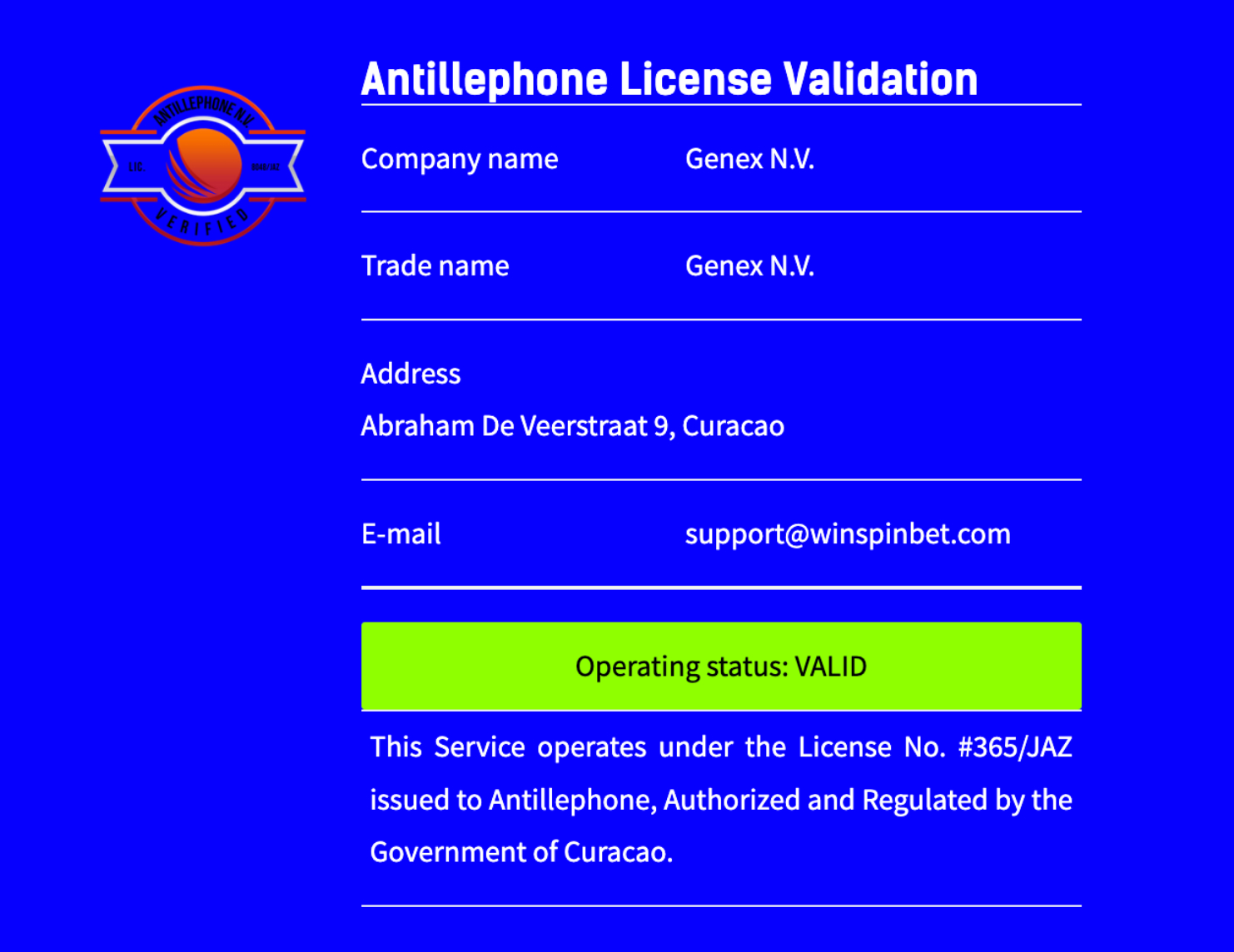 Genex N.V. Casino Owned Operated by