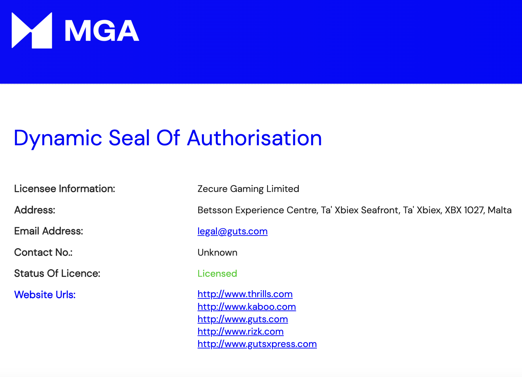 Casino owned and operated by Zecure Gaming Limited