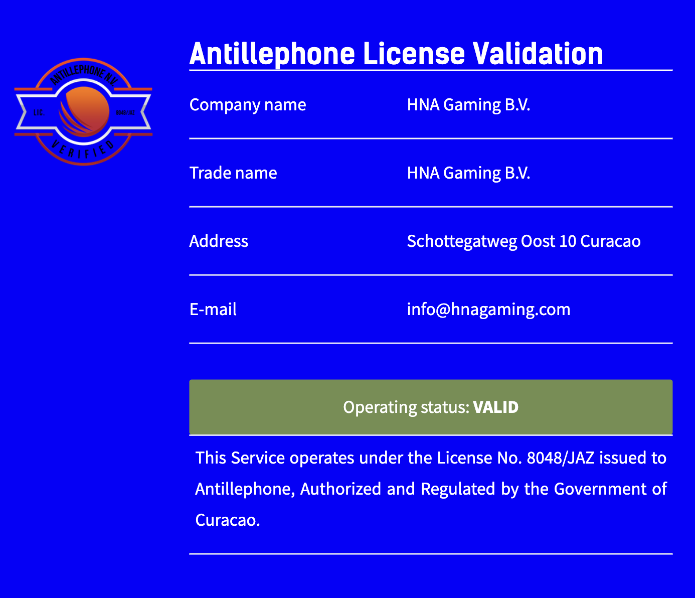Casino owned and operated by HNA Gaming B.V.