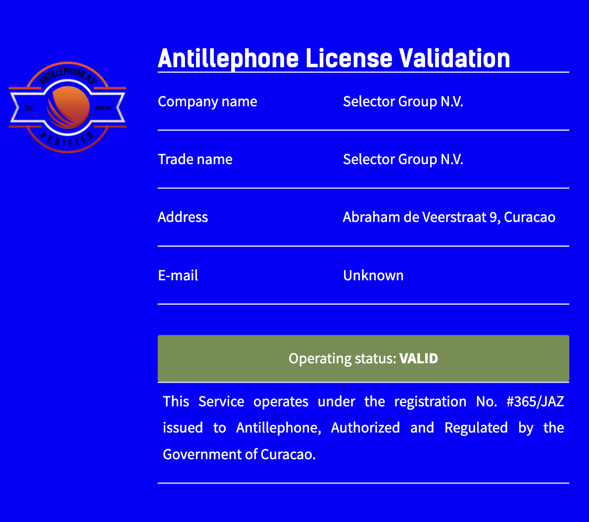 Casino owned and operated by Selector Group N.V.