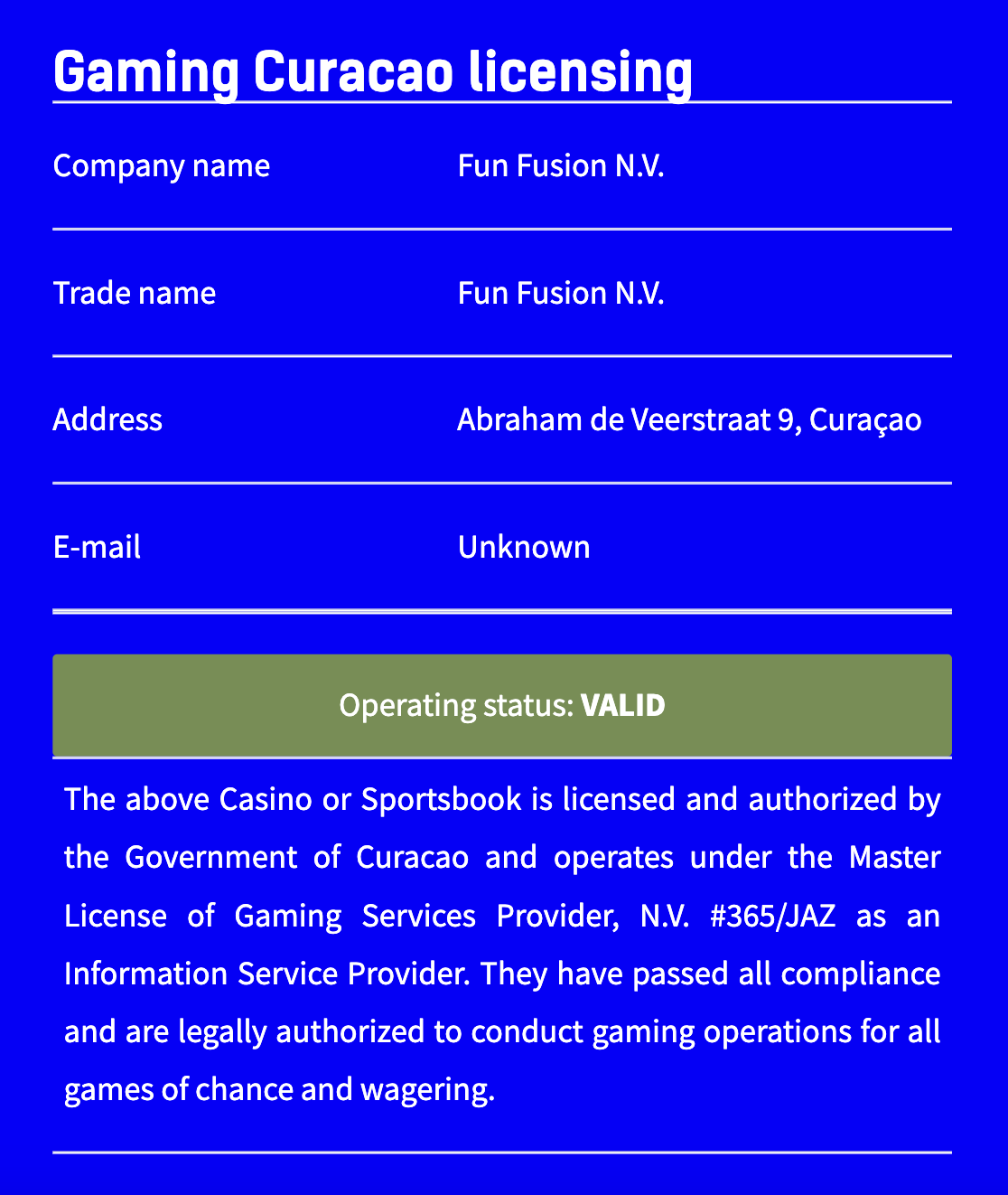 Casino owned and operated by Fun Fusion N.V.