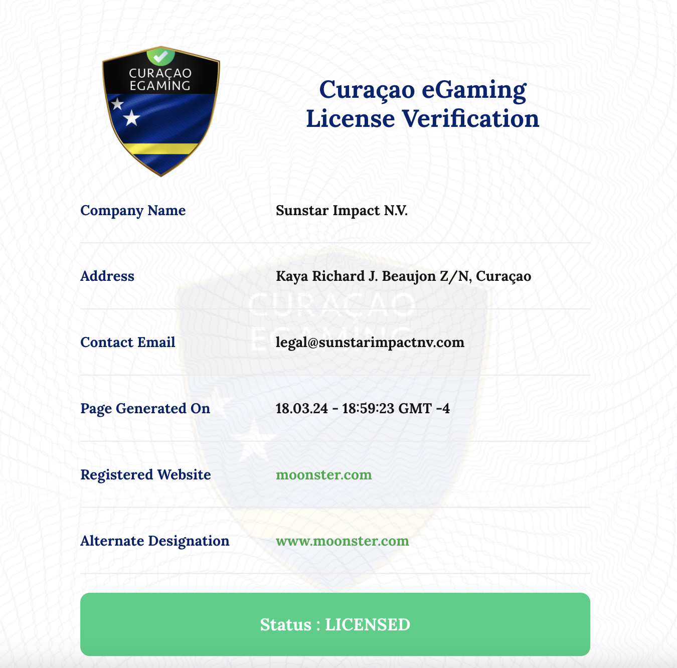 Casino owned and operated by Sunstar Impact N.V.