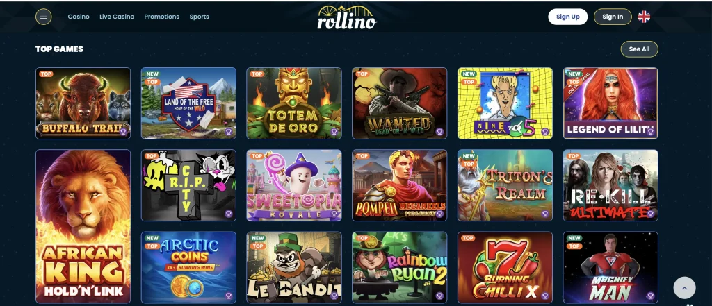 Rollino Online Casino Homepage in 2024