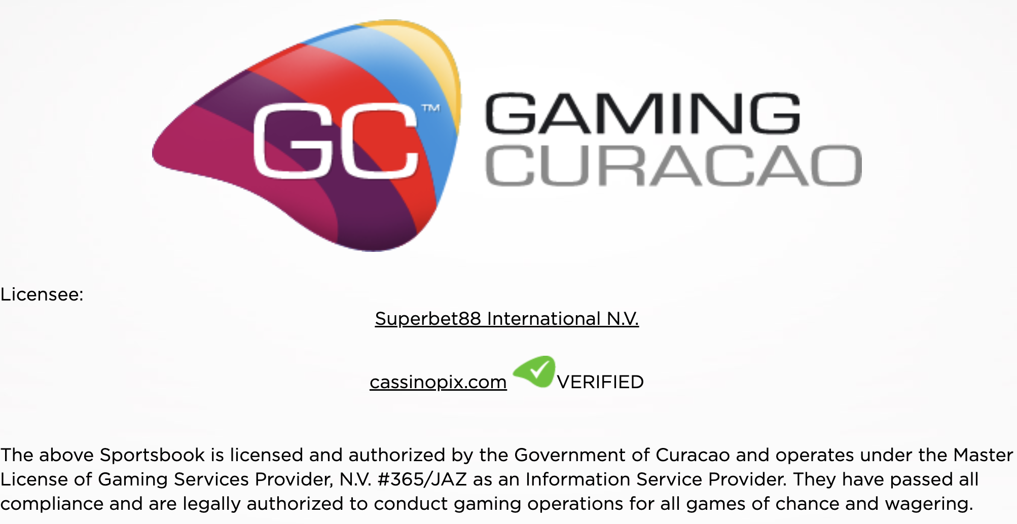 Casino owned and operated by Superbet88 International N.V.