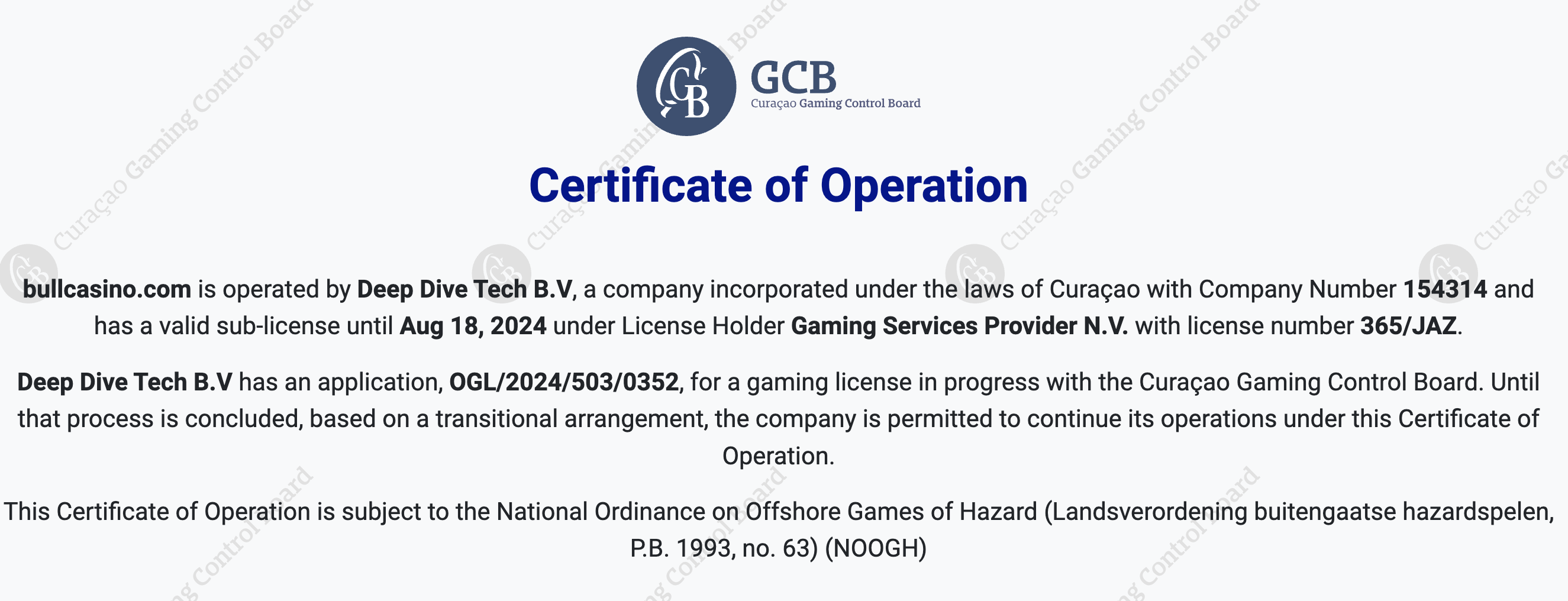 Casino owned and operated by Deep Dive Tech B.V.