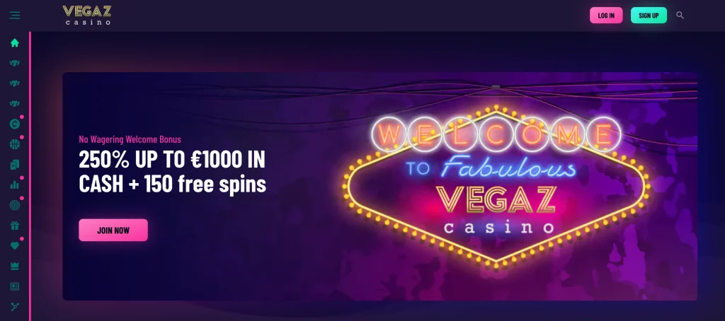 Vegaz Casino Homepage