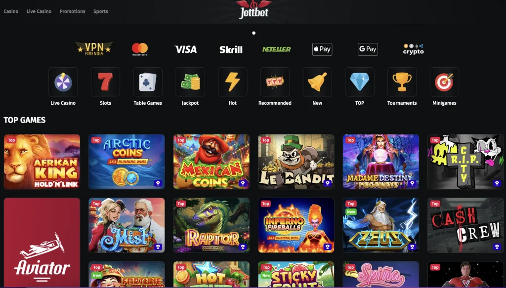 JettBet Casino Homepage