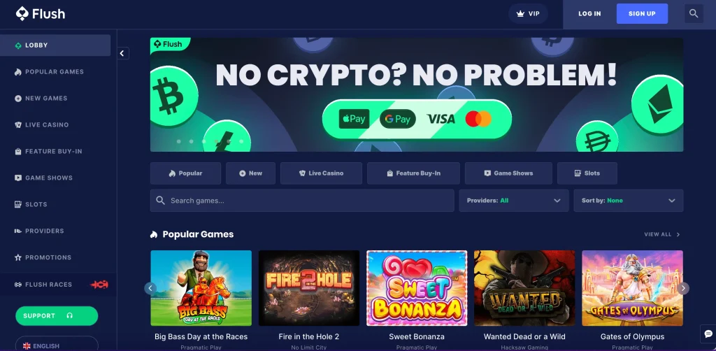 Flush Crypto Casino Homepage