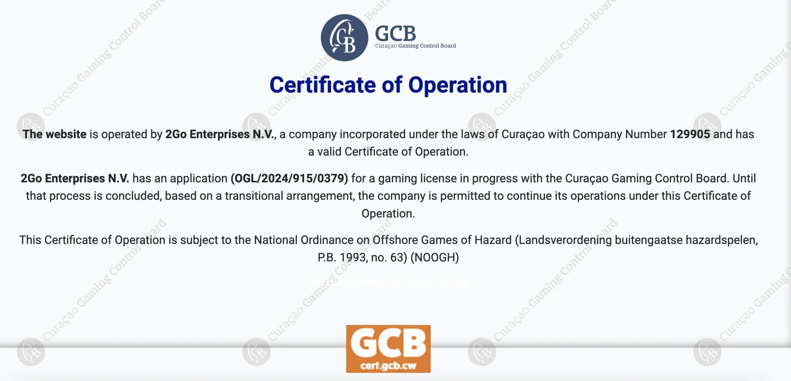 Casino owned and operated by 2Go Enterprises N.V.