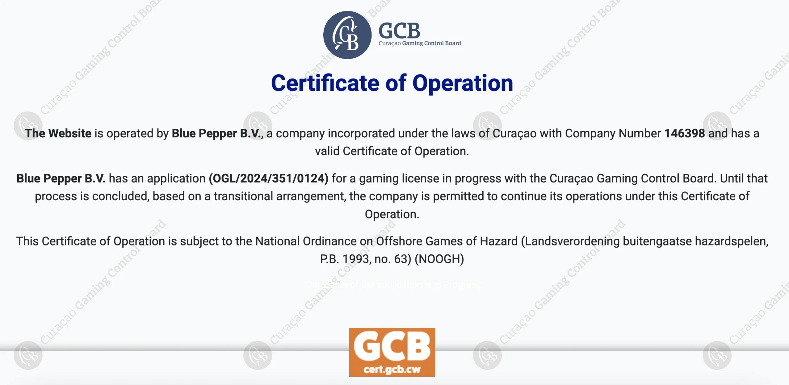 Casino owned and operated by Blue Pepper B.V.