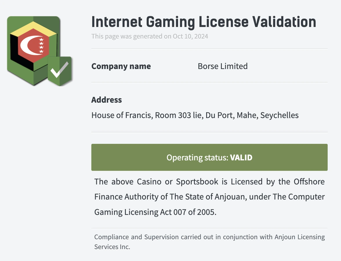 Casino owned and operated by Borse Limited