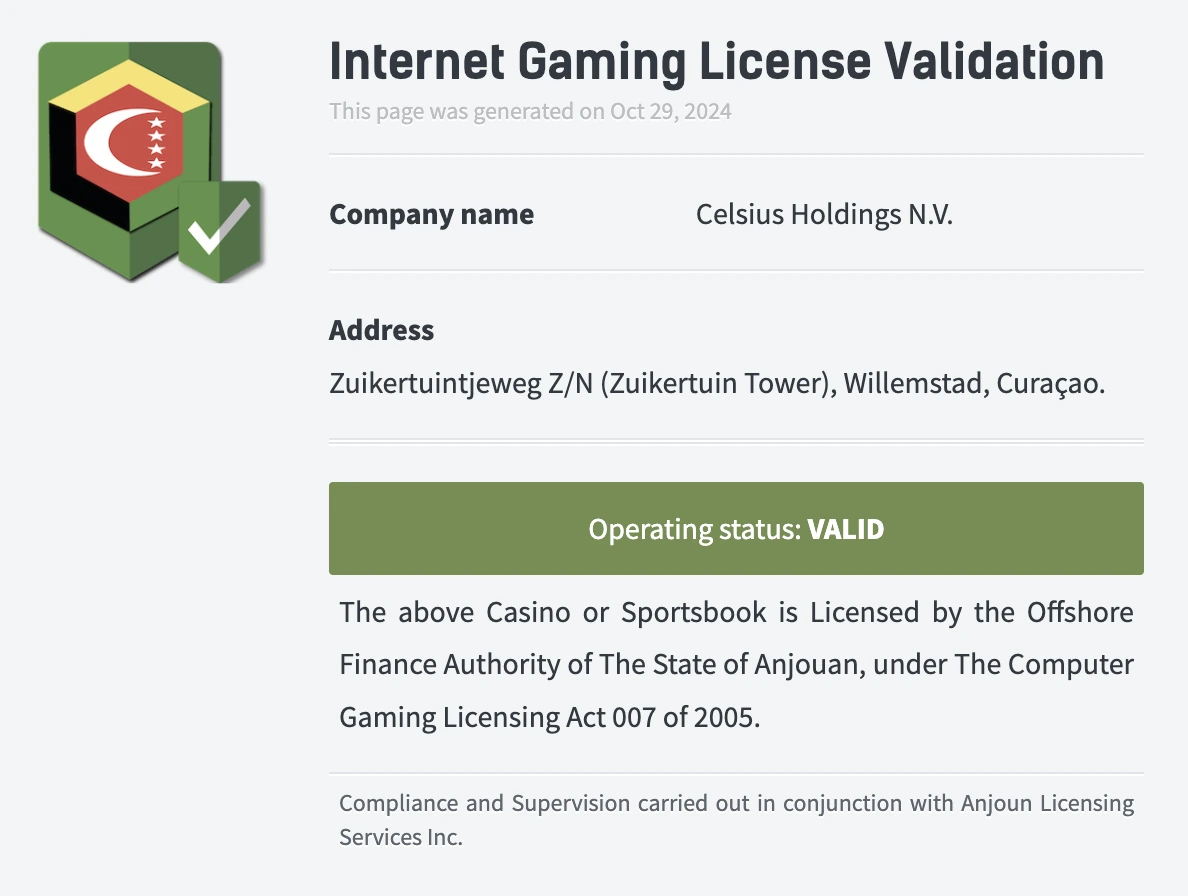 Casino owned and operated by Celsius Holdings N.V.
