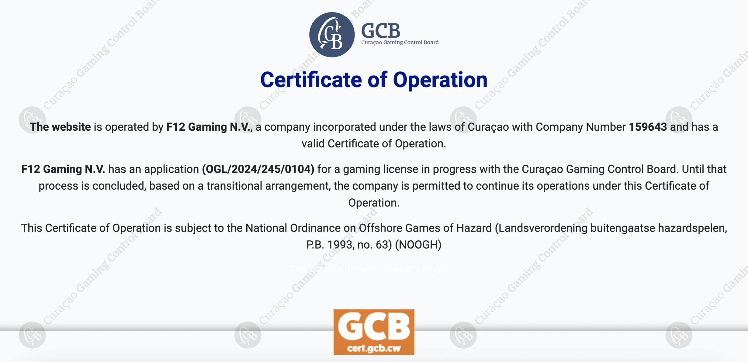 Casino owned and operated by F12 Gaming N.V.