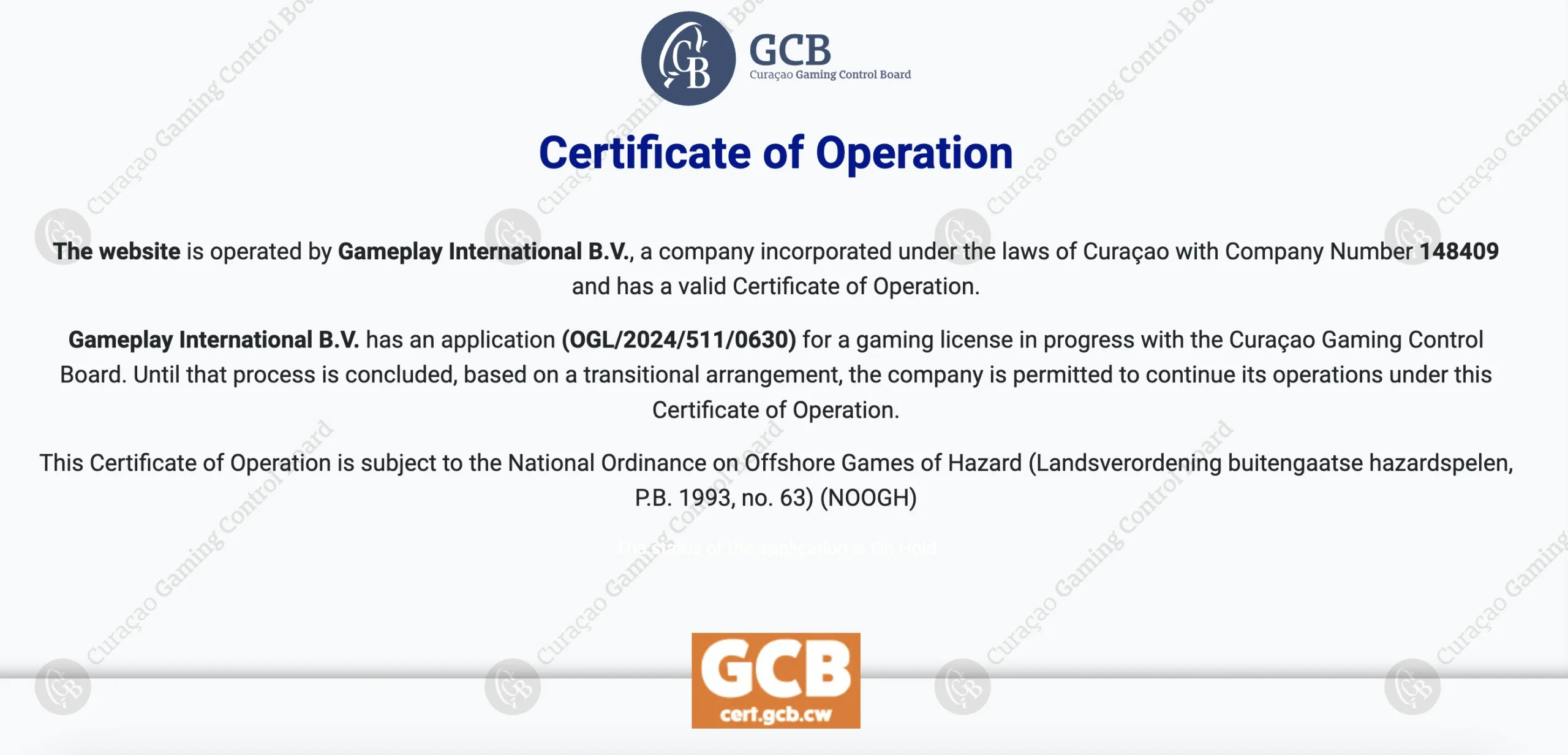 Casino owned and operated by Gameplay International B.V.