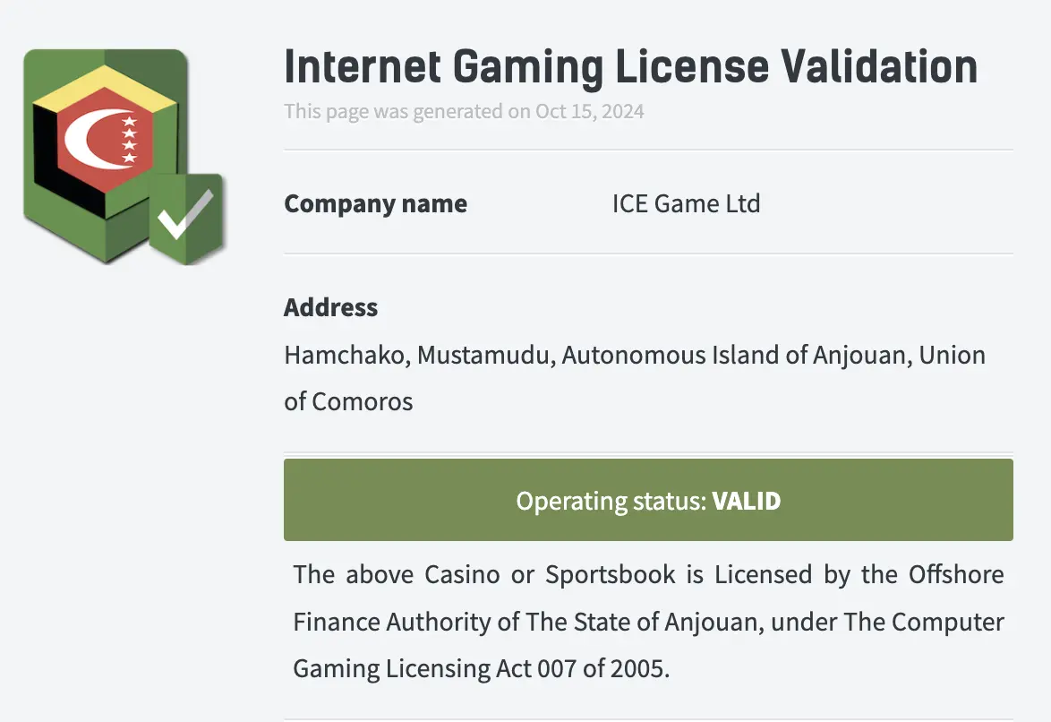 Casino owned and operated by ICE Game Ltd.