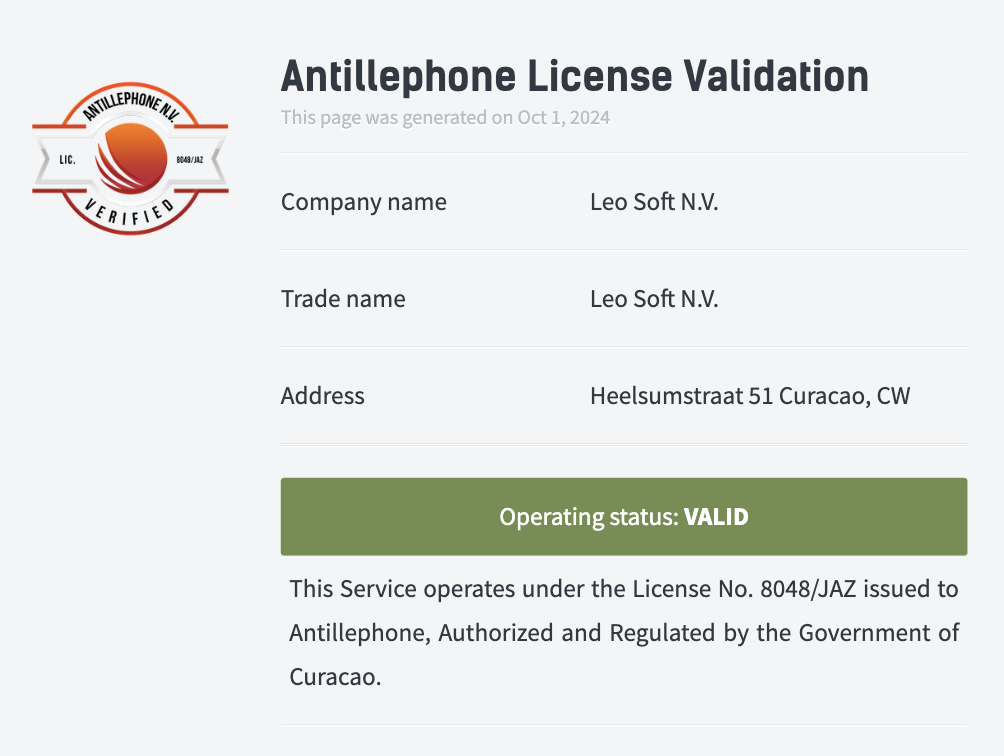 Casino owned and operated by Leo Soft N.V.