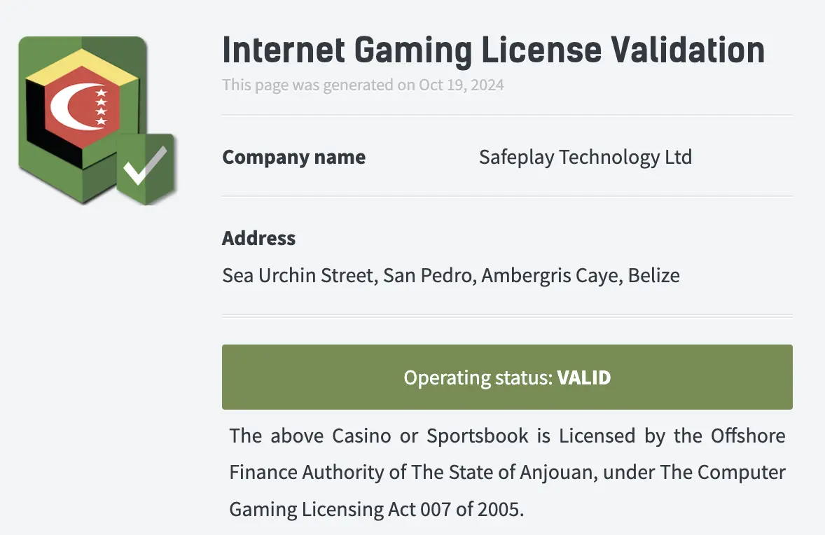 Casino owned and operated by Safeplay Technology Ltd.