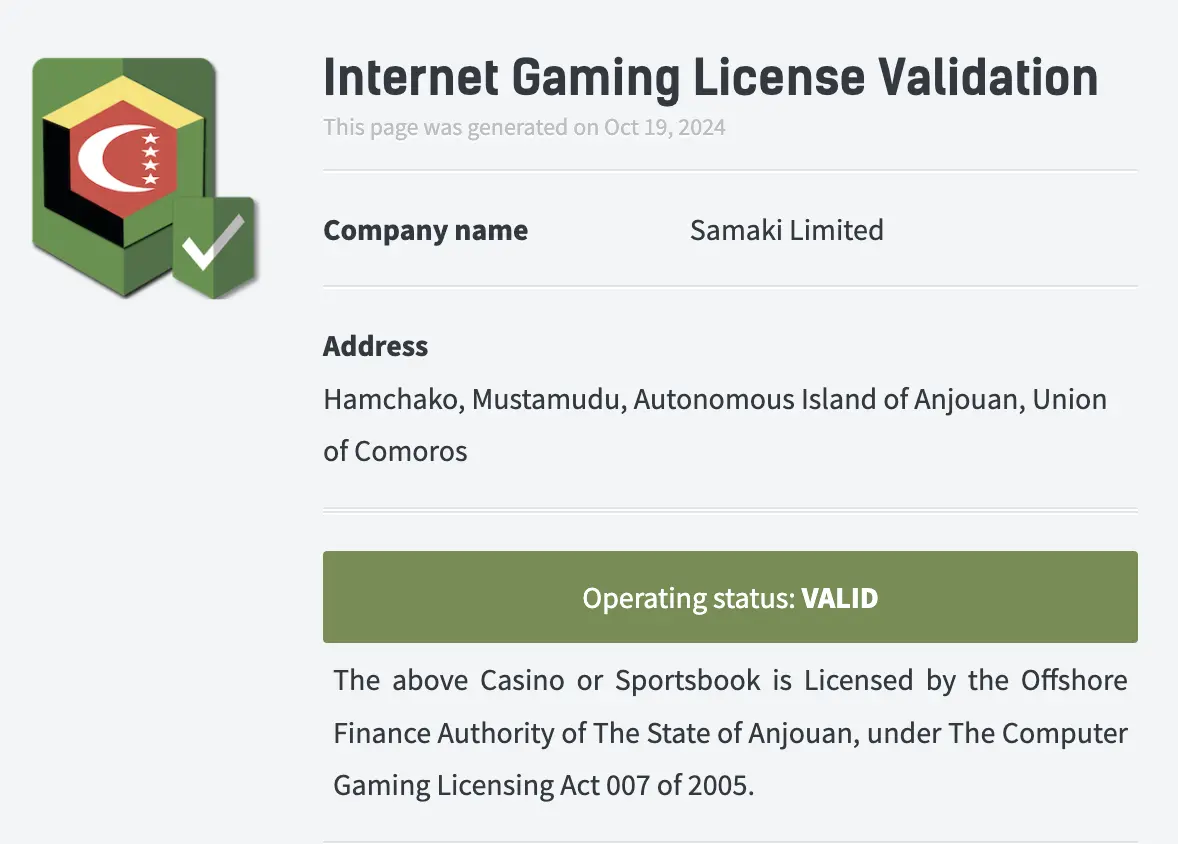Casino owned and operated by Samaki Limited