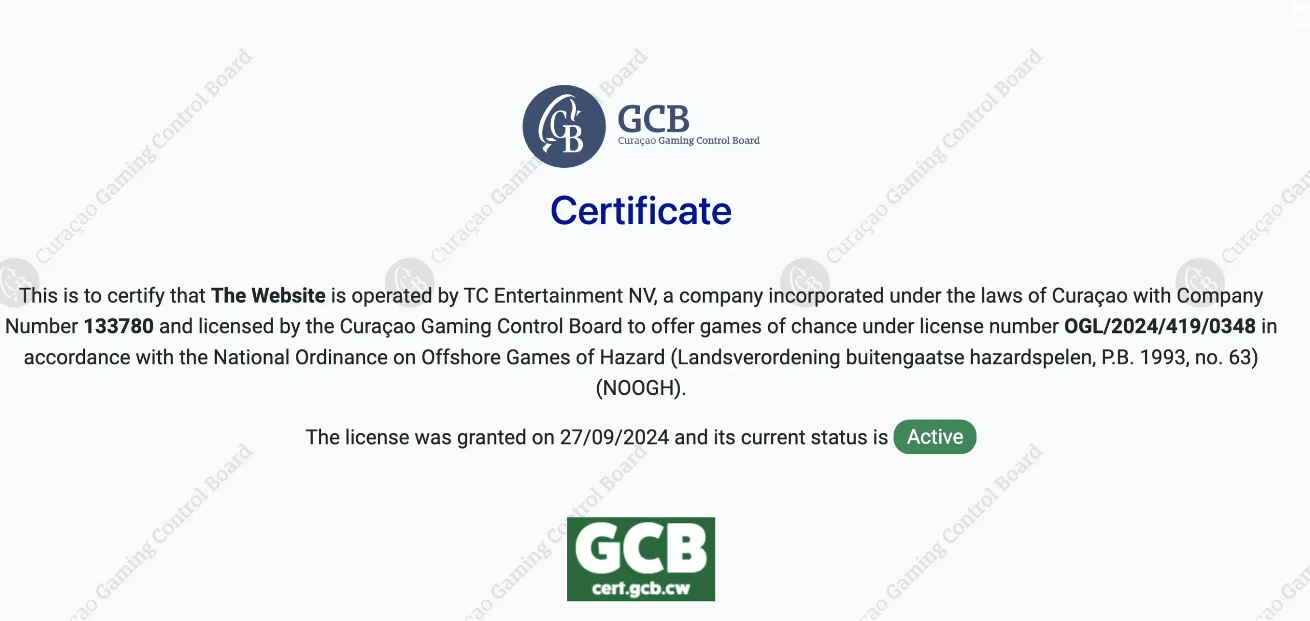 Casino owned and operated by TC Entertainment NV