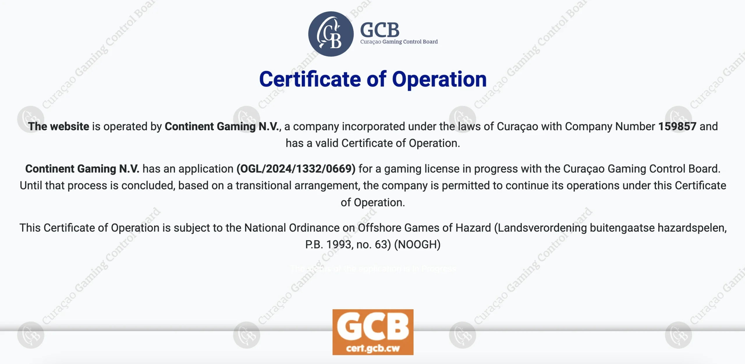 Casino owned and operated by Continent Gaming N.V.