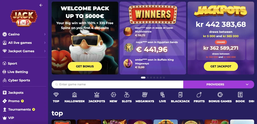 JackTop Casino Homepage