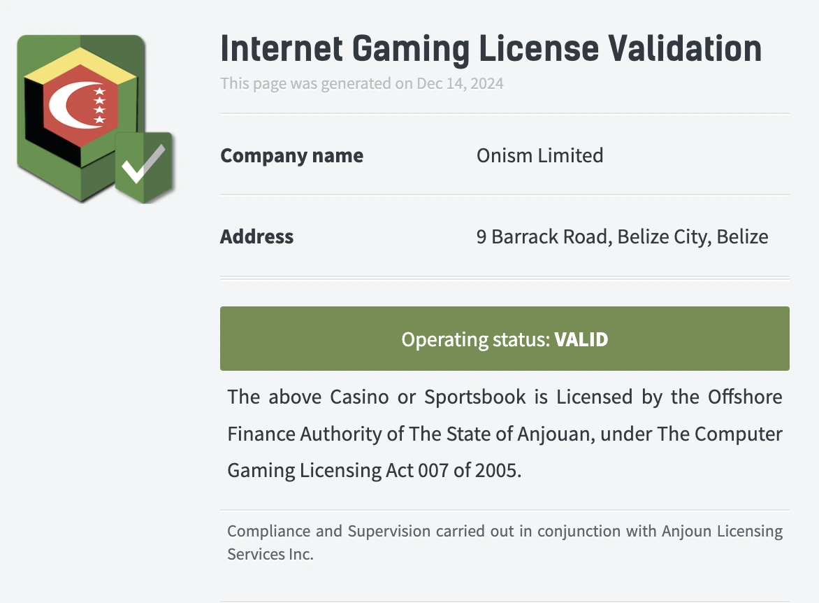 Casino owned and operated by Onism Limited